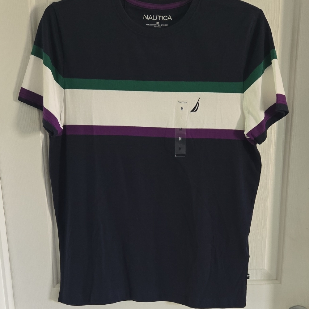 Nautica Men's Navy Striped T-Shirt, Medium NWT